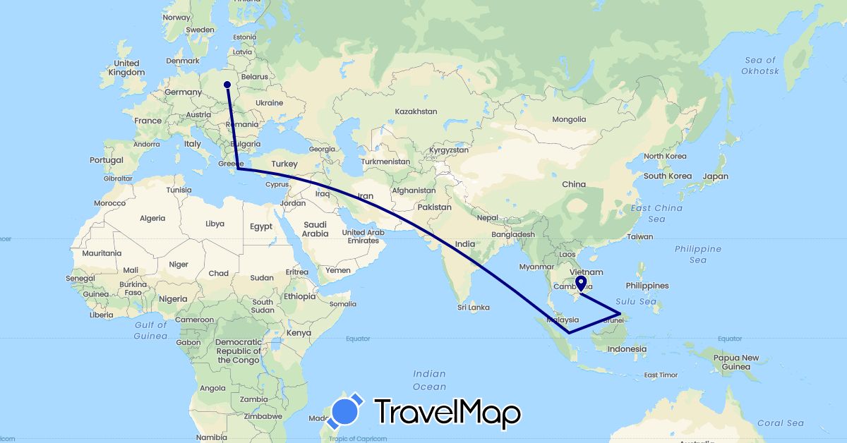 TravelMap itinerary: driving in Greece, Malaysia, Poland, Singapore, Vietnam (Asia, Europe)